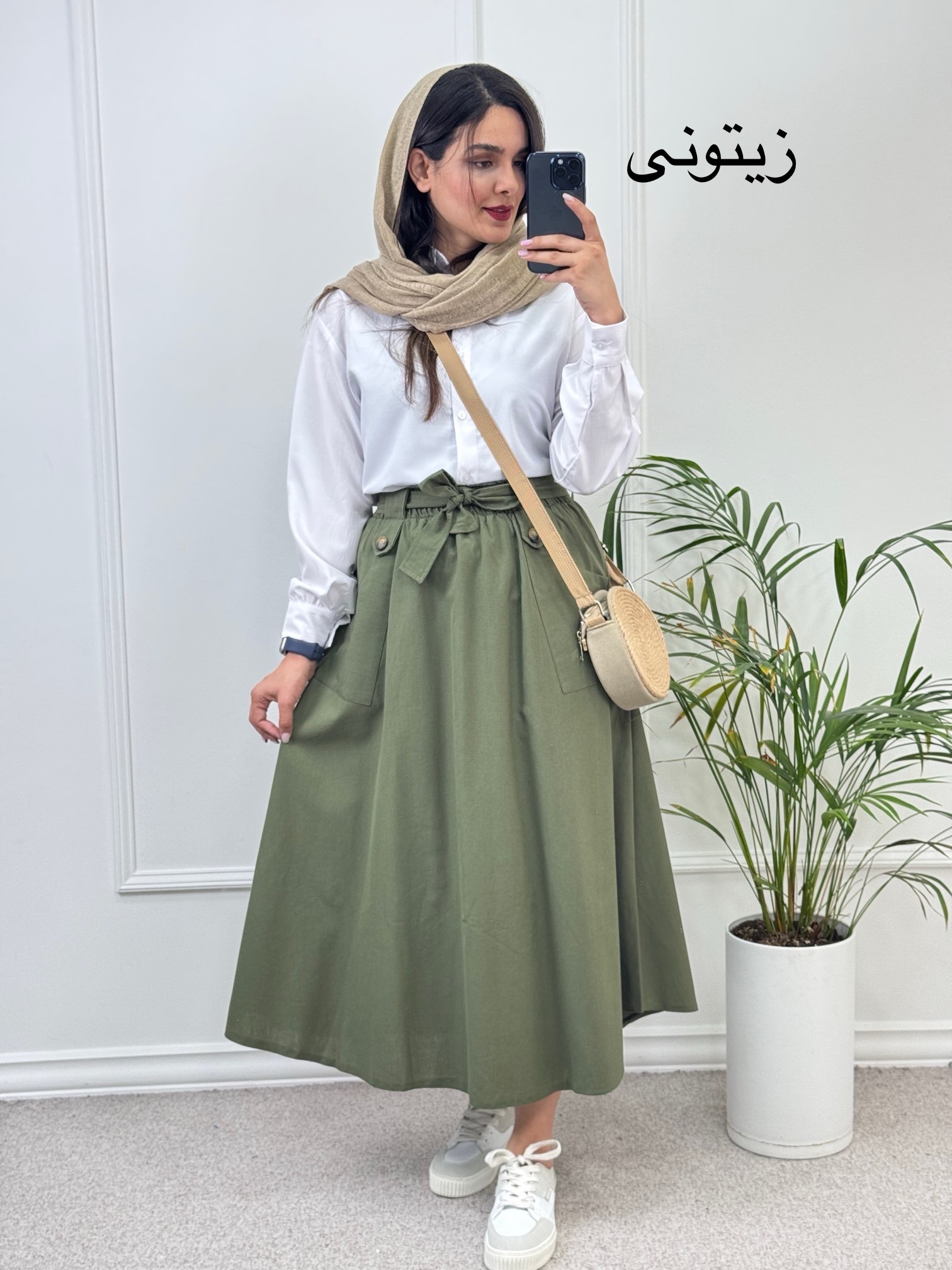 دامن-لینن-جیب-دار