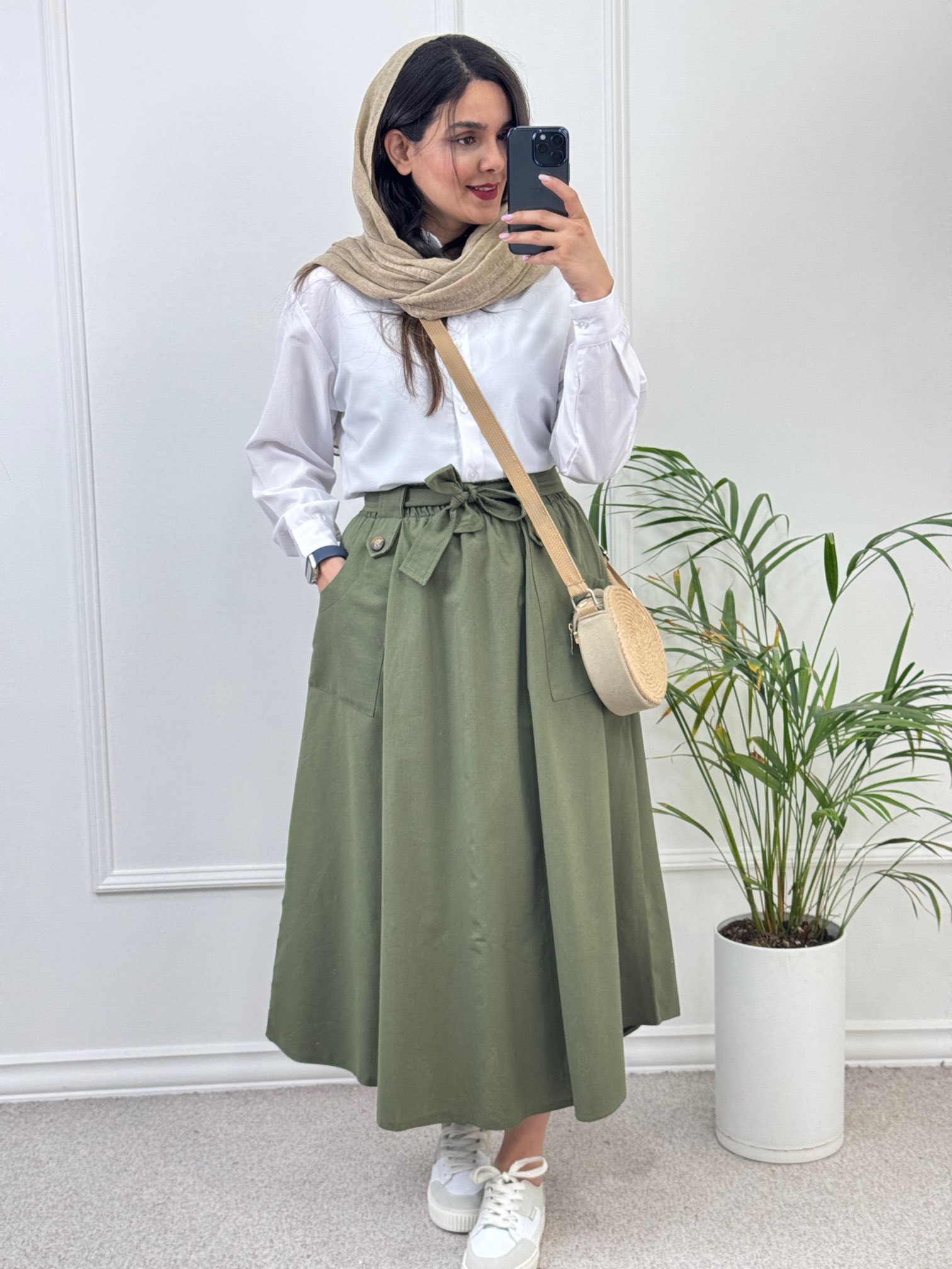 دامن-لینن-جیب-دار